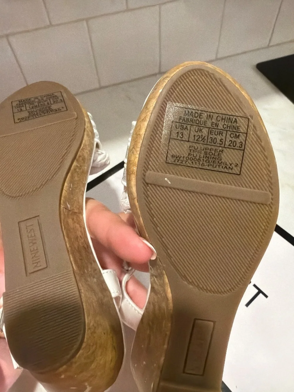 Nine West Girls 13 Emily 2 White wedge sandal with silver glitter. New in box